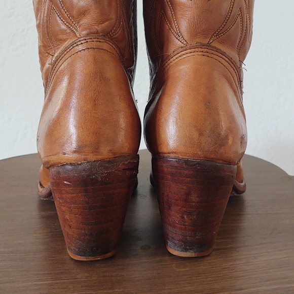 VINTAGE Vegan Leather Caramel Cowgirl Riding Boots - Picture 3 of 9